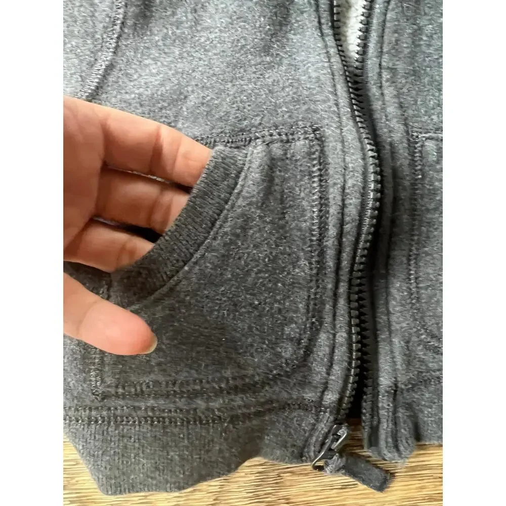 Baby Gap Sherpa Lined Zip Hoodie Jacket Charcoal 6-12 Months